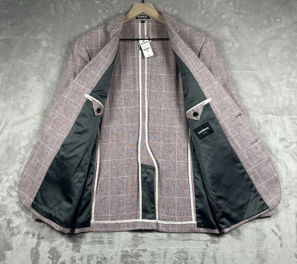 Express Linen Blend Sportcoat Blazer 2-Button Men’s 38S Extra Slim Plaid New - Image 4 of 4