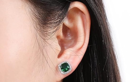 Colección de aretes de plata de ley 925 con cristal esmeralda hechos con Swarovski - Imagen 15 de 15