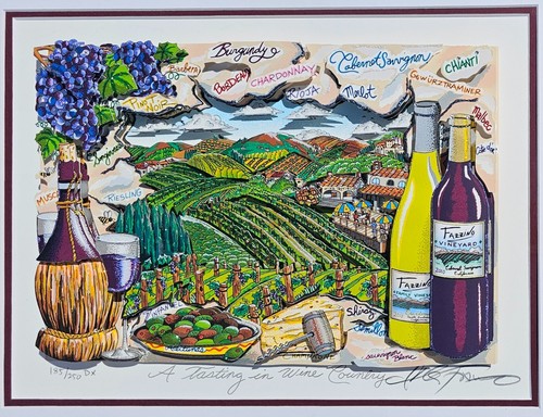 CHARLES FAZZINO A TASTING IN WINE COUNTRY 3D DX HAND SIGNED FRAMED DELUXE COA - Picture 3 of 14
