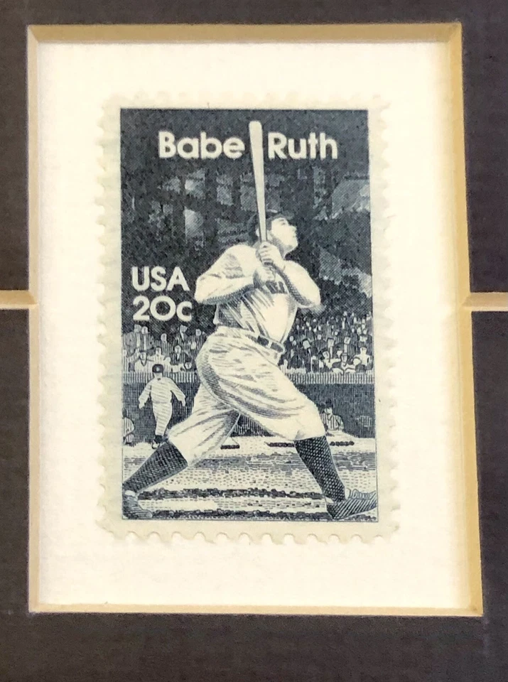 Estampilla de Babe Ruth mate y enmarcada arte impreso yanqui 13" x 10" Foto 3 de 4