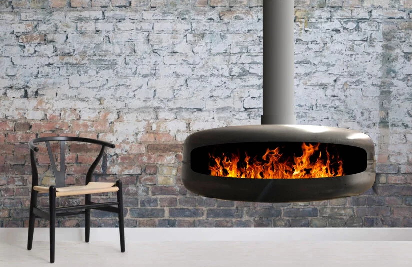 Custom Contemporary S1 Suspended Hanging Fireplace Wood u0026amp; Multifuel Log  Burner | eBay