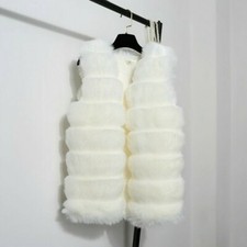 Femme Faux Fox Fourrure Gilet Duveteux Blouson sans Manche Veste Manteau