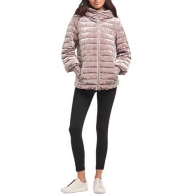 DKNY Sport Womens Crushed Velvet Puffer Casual Jacket Wren Size L NWT
