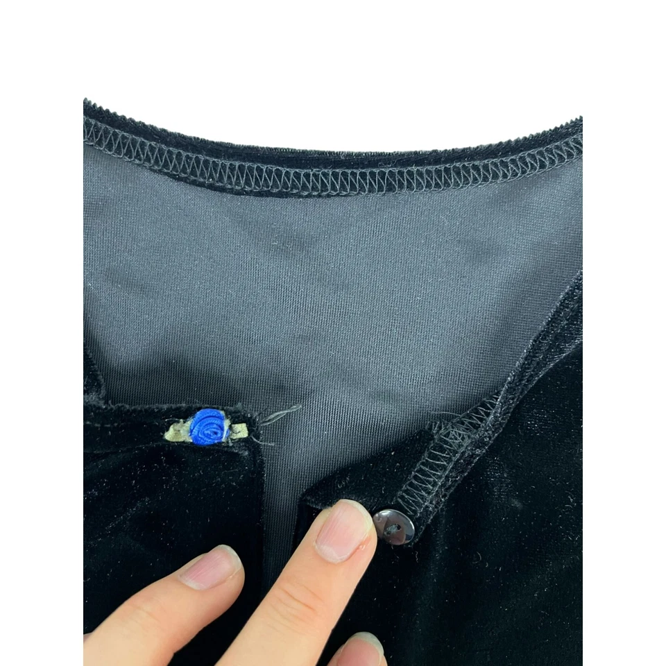 ВИНТАЖНЫЙ велюровый кардиган для девочек 16 черный синий цветок кнопка длинным рукавом США 90-е - Изображение 3 из 4