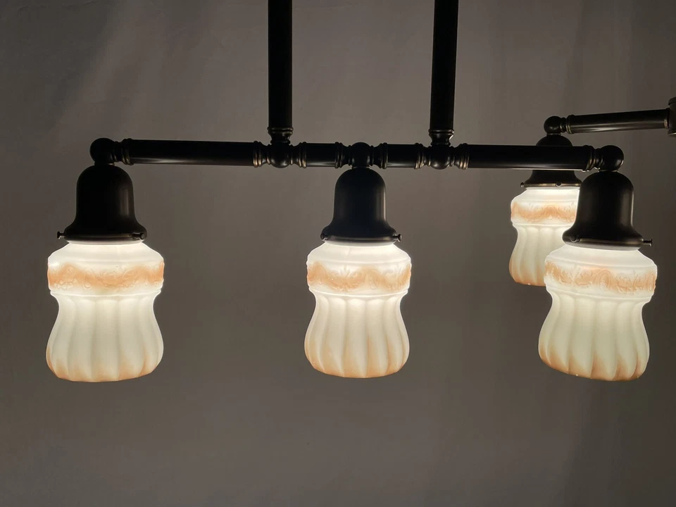 Juego de 2 candelabros vintage artesanales decorativos Victorian Mission pantallas de vidrio antiguas Foto 3 de 4