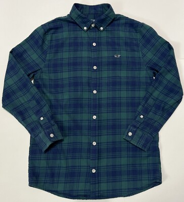VINEYARD VINES Size M (12/14) Green Blue Flannel Plaid Shirt Top