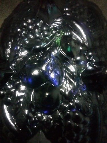 Fenton? Indiana Carnival Glass Oval Harvest Grape Wedding 12" Footed Blue Bowl - Picture 8 of 11