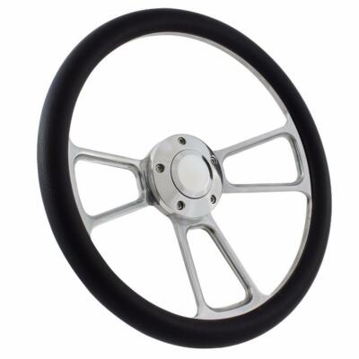 1966-72 Jeep Jeepster Billet Steering Wheel With Black Vinyl Half Wrap Full Kit