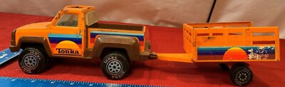 VINTAGE TONKA SIDE STEP TRUCK TRAILER ORANGE WITH STRIPES 1979 YT49