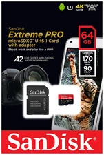 SanDisk Extreme Pro 64GB SDXC UHS-I U3 A2 Ver 3.0 4K UHD + Includes Adapter NEW