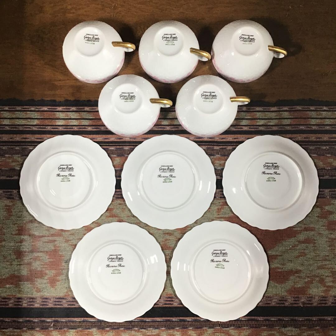 Georges Boyer Limoges Riviera Rose Cup Saucer 5 Set | eBay