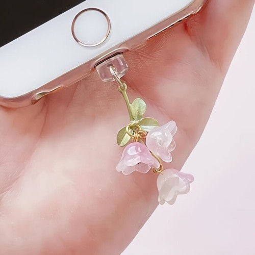 1 szt. Słodka różowa lilia Valley Phone Charm Kwiat Zielony korek do kurzu z liści - Zdjęcie 9 z 12