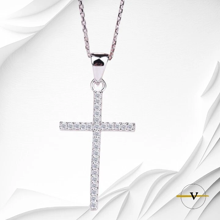 COLLANA CON CROCE IN ARGENTO 925 E ZIRCONI BIANCHI CIONDOLO PENDENTE ViP - Immagine 2 di 4