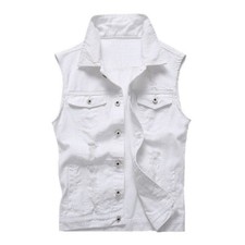 hommes blanc délavé DÉCHIRE toile jean shorty Blouson sans manche veste