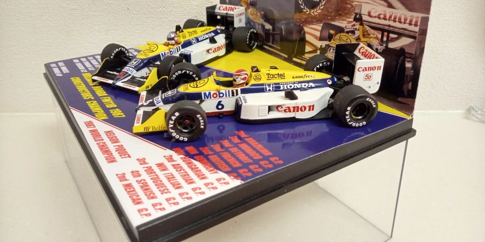 Set 2 auto 1/43 Minichamps WILLIAMS HONDA FW11B 1987 CHAMPION PIQUET MANSELL - Immagine 4 di 4