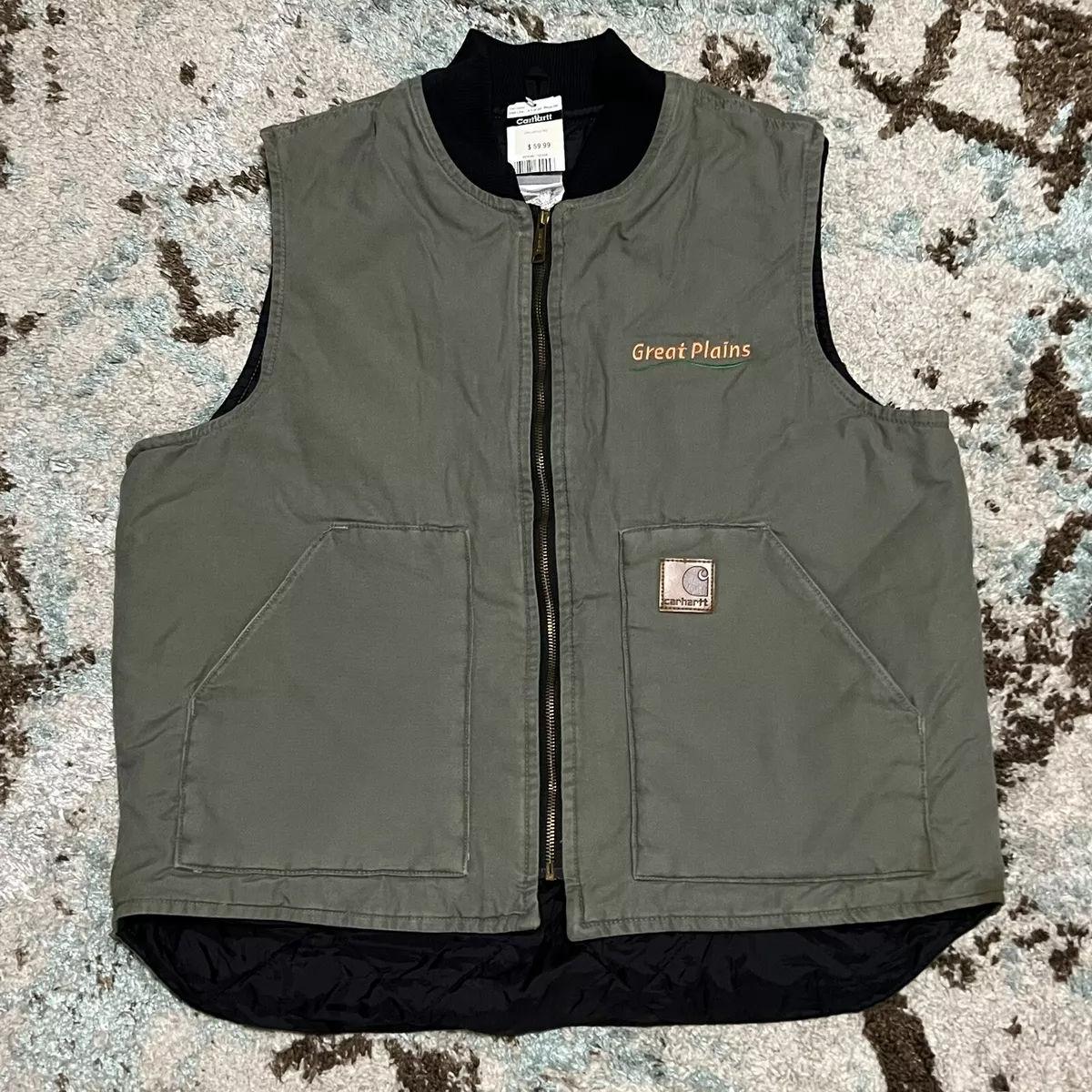 NWT Vintage Carhartt Canvas Vest Quilt Lined Olive Green Size XL ...