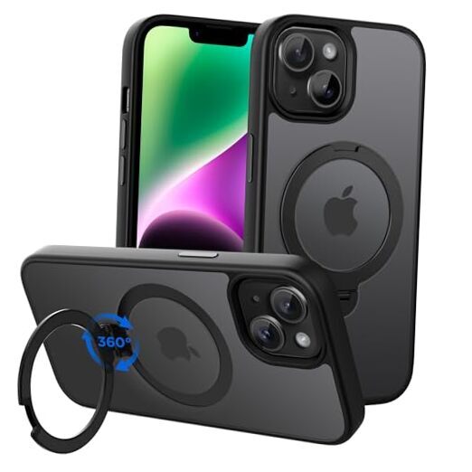 Magnetic Case for iPhone 13/14 6.1 inch with 360° Rotatable Ring Matte Black