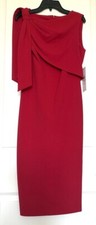 CALVIN KLEIN SHOULDER TIE W/ DRAPED TOP S/LESS SHEATH DRESS, RED, SIZE 2 NWT