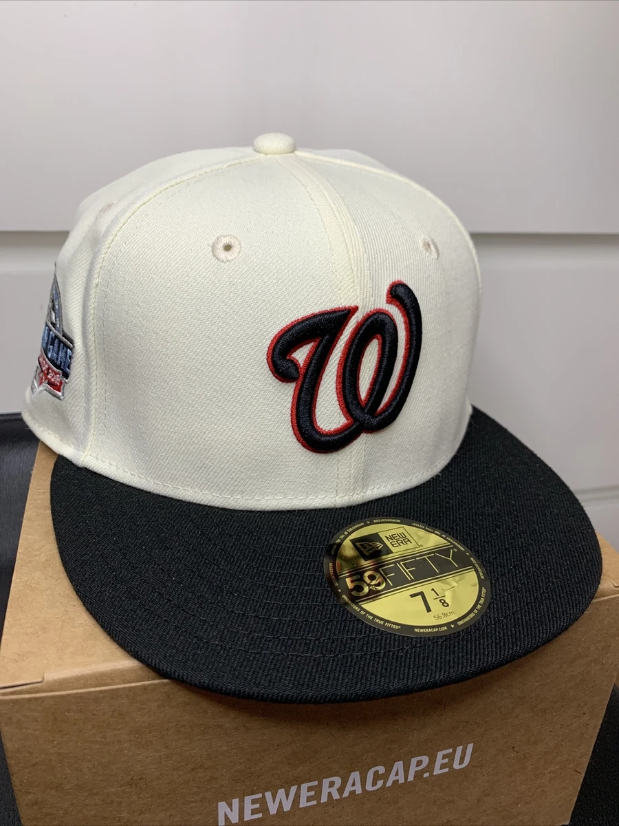 7 1/8 Washington Nationals Two Tone Exclusive Off White Cream Red UV Fitted Hat