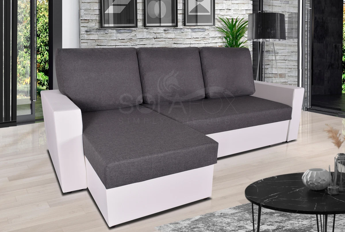 Corner Sofa Bed In Grey Fabric White