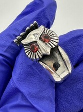 Sterling Silver 925 Handcarved Red Eyed CZ Owl Bowly Ring Vintage Size 8.25
