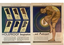 RARE 1930 Herbert Paus Holeproof Hosiery 2-Page Ad Men’s Socks Romantic Art OOAK