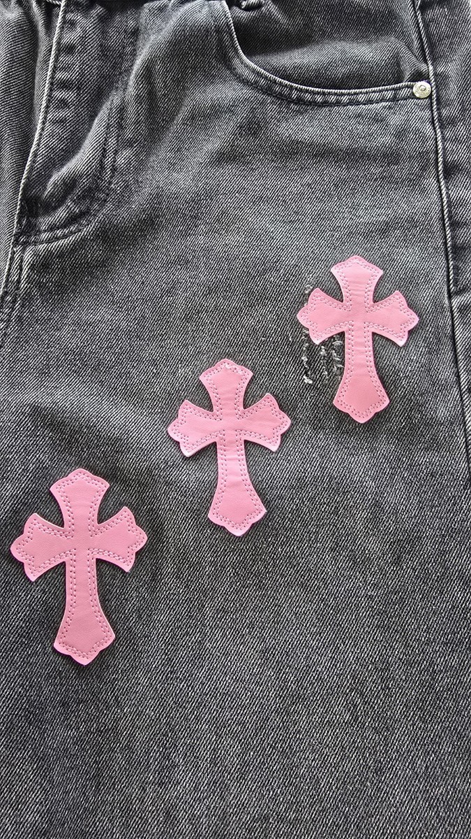 Jean Femme Chrome Hearts Taille 32 - Rose Croix, Coupé Droit En Coton