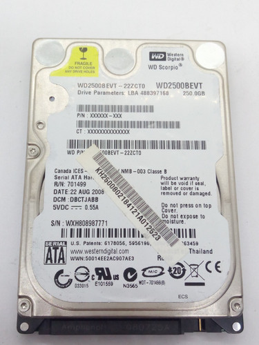 WESTERN DIGITAL *WD2500BEVT-22ZCT0* 250GB* SATA HDD Notebook 2,5 Zoll #NFP1784