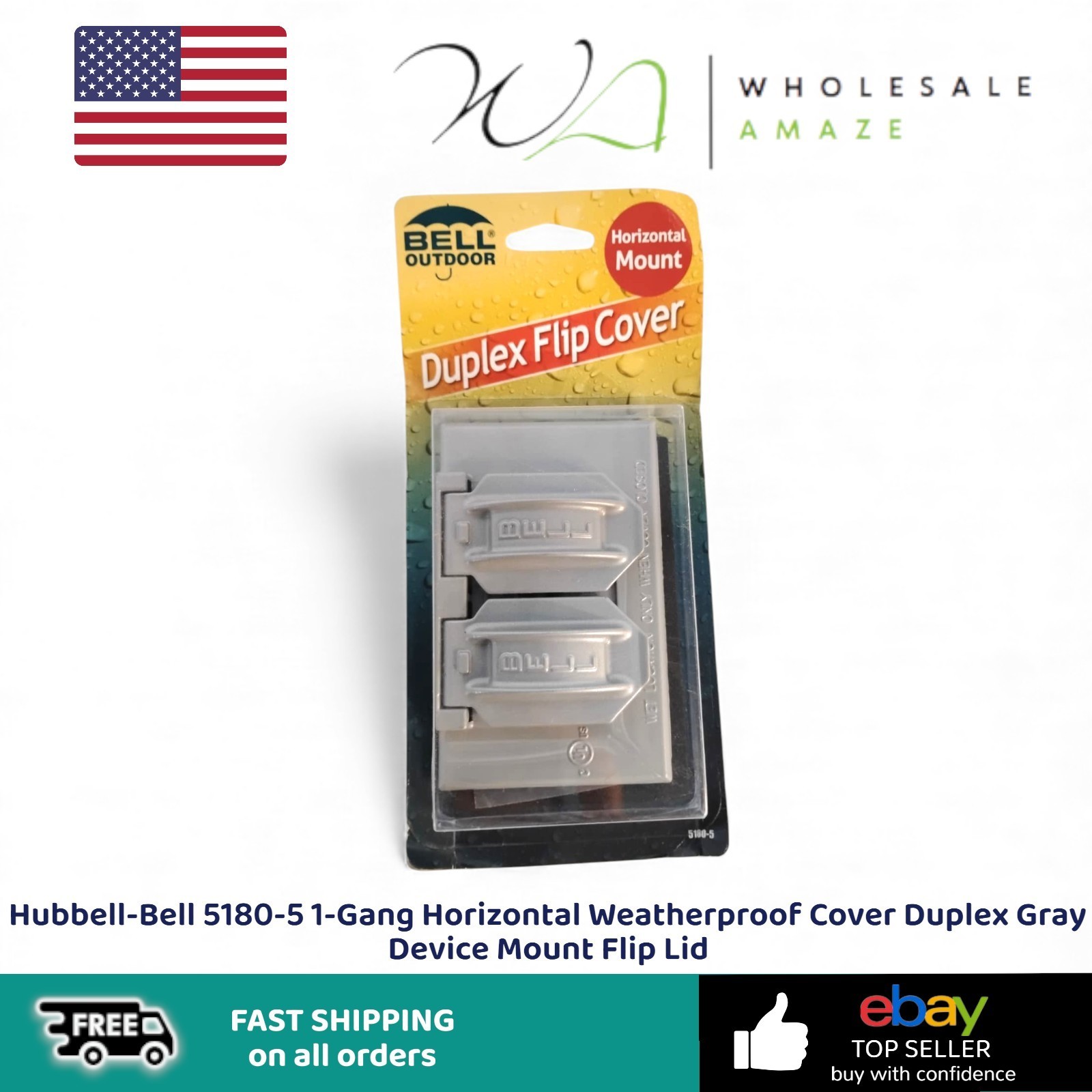 Hubbell-Bell 5180-5 1-Gang Horizontal Weatherproof Cover Duplex Gray Device