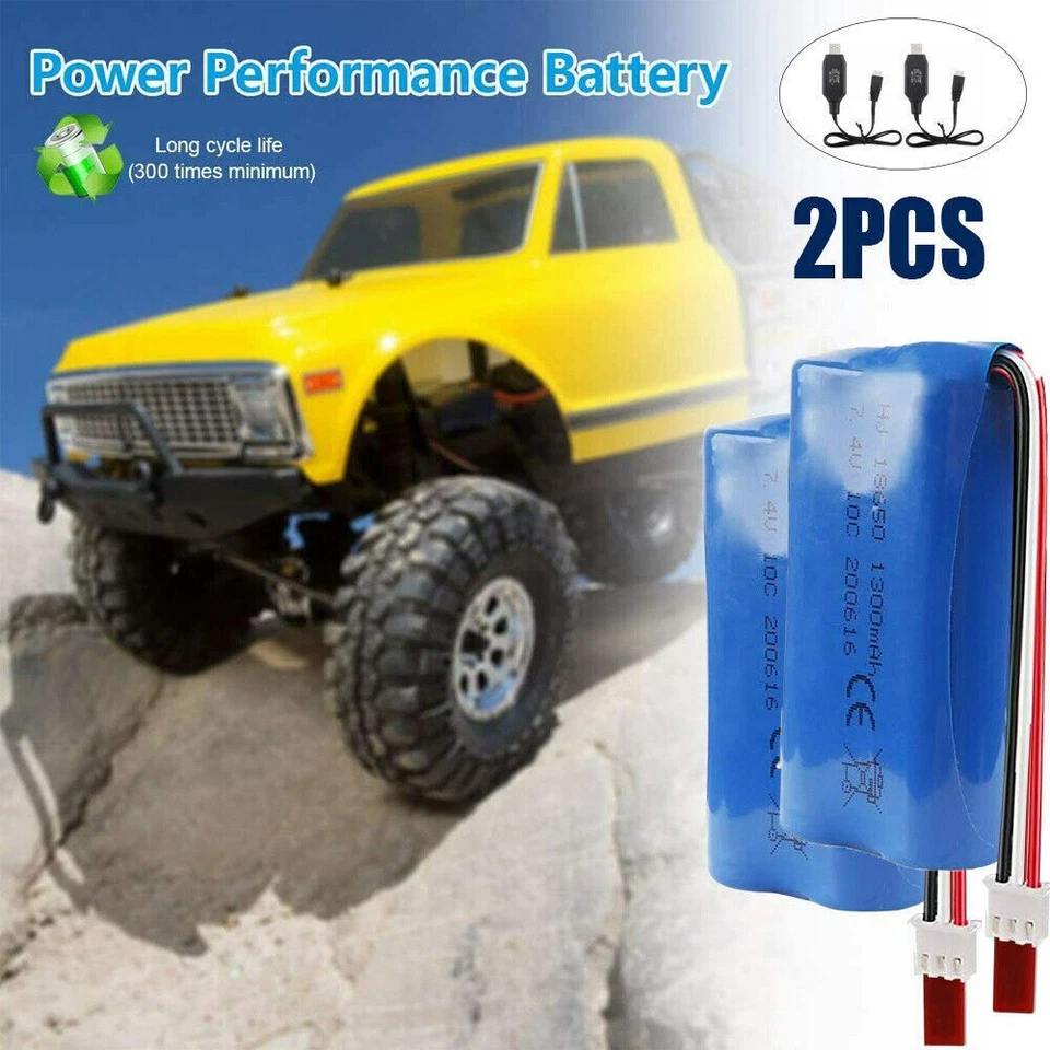 2x Li-ion Battery 7.4V 1300mAh 15C JST Plug & Charger for RC Car Off Road Truck - Image 3 of 4