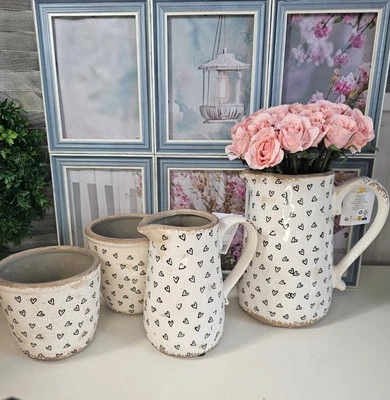 Keramik Krakelee Blumentopf Übertopf Krug Vase Herz creme schwarz Clayre & Eef - Bild 1 von 2