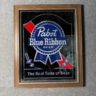 PABST BLUE RIBBON Beer 18" 1980's Vintage Smoked Glass Mirror Bar Sign PBR