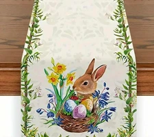 Easter Day Table Runner Cute Bunny Easter Eggs Home Decoration 13 x 90 Inches