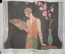 The Art Needlepoint Canvas Woman with Fan / 14 mesh / George Barbier Art Deco