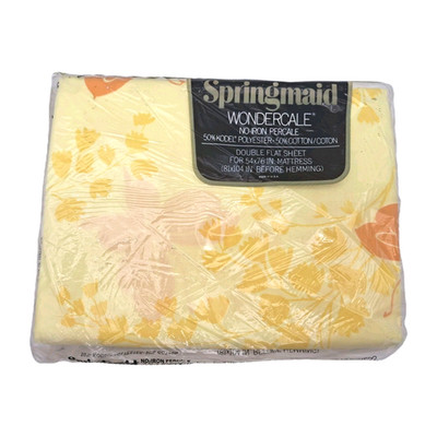 VTG 70s NOS Springmaid Wondercale Double Flat Sheet Yellow Orange Butterfly 76x5
