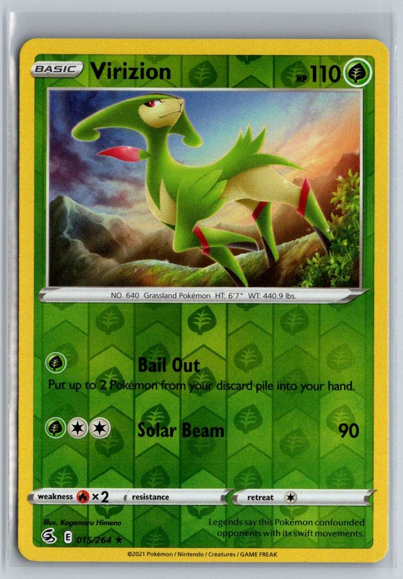 Virizion 015/264 Rare Fusion Strike Pokemon Reverse Holo Near Mint