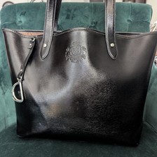 Lauren Ralph Lauren RLL Black Leather Shoulder Tote, VGUC