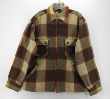 VINTAGE Woolrich Jacket Men 44 Brown Wool Barn Chore Coat Plaid Heavyweight