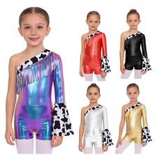 Kids Girls Leotard Show Ballet Exercise Dancewear Shiny Costume Metallic Party