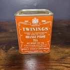 Vtg "TWININGS ORANGE PEKOE TEA"  4oz Tin - London England - c. 1984 1/2 Full