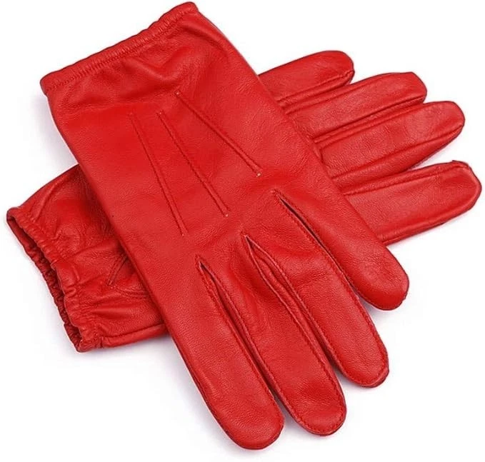 Beautiful Thin Leather Gloves Red Color For Police Search Driving Size Large