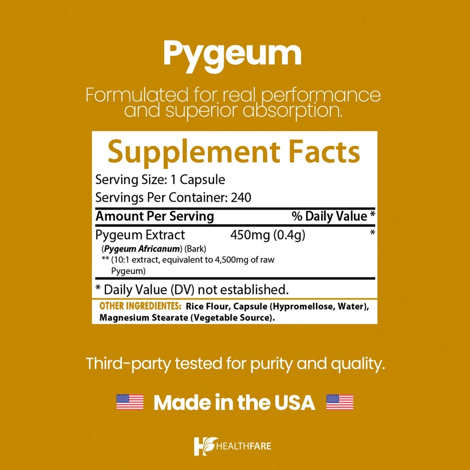 Pygeum Bark Extract Supplement 4500mg | 240 Capsules Prostate Health HEALTHFARE - Image 3 of 4