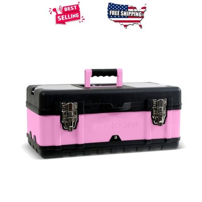 Pink Toolbox for Women 18in Metal Plastic Storage Chest Lockable Craft Organizer