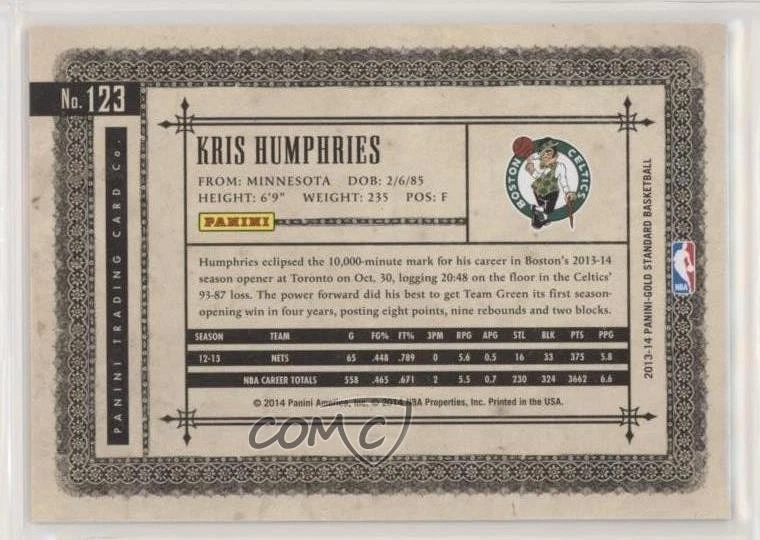 Panini Gold Standard Platinum 2013-14/10 Kris Humphries #123 Foto 2 de 2