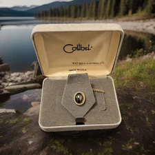 Colibri Vintage Tie Tack 18k Gold Electroplate With Hematite Stone 1980’s