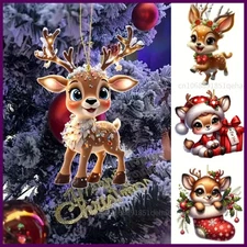 2D Acrylic Cartoon Fawn Christmas Tree Pendant Christmas Cartoon Cute Elk