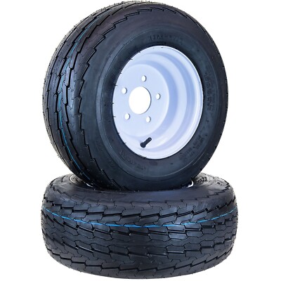 Set Two Trailer Tires Rims 205/65-10 20.5x8.0-10 5 Lug on 4.5'' White Wheel 10PLY