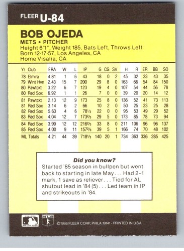 Actualización de béisbol Fleer 1986 completa tu conjunto que elijas #1-132 - Imagen 169 de 265