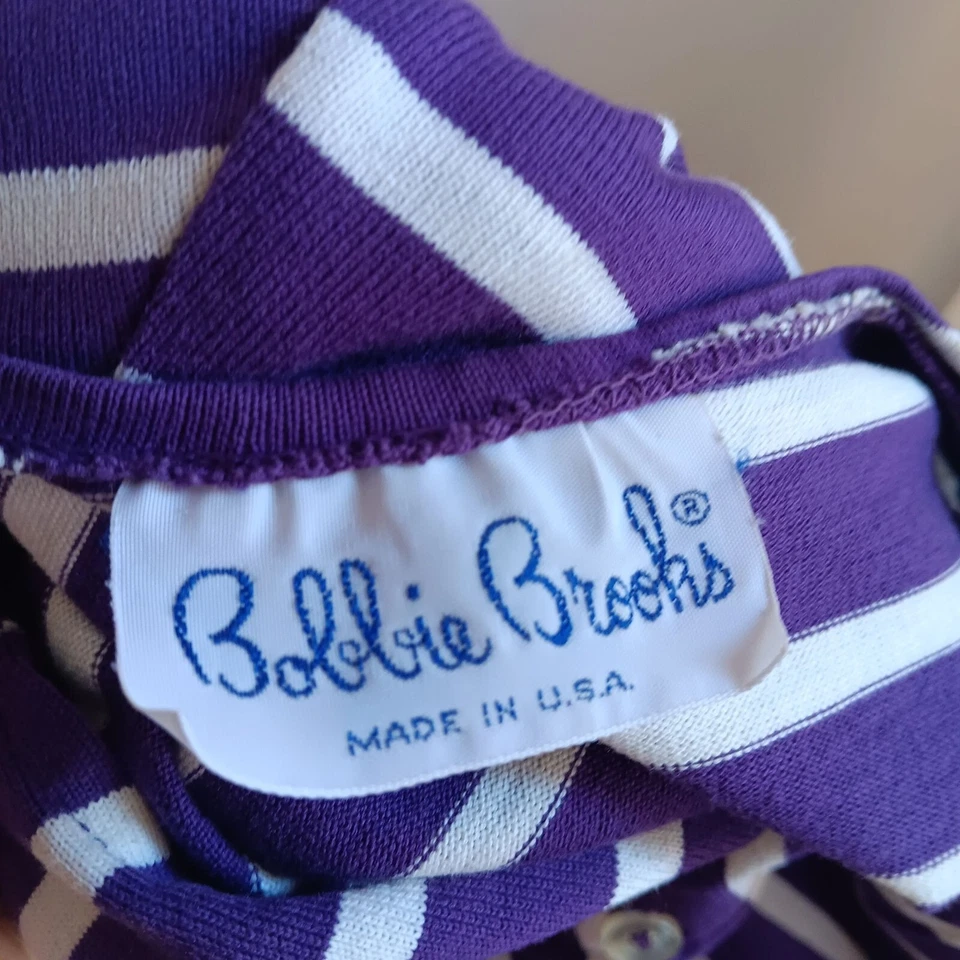 Women's Small Vintage T-shirt Dress Striped Purple Henley Bobbie Brooks 1970's - Image 4 of 4