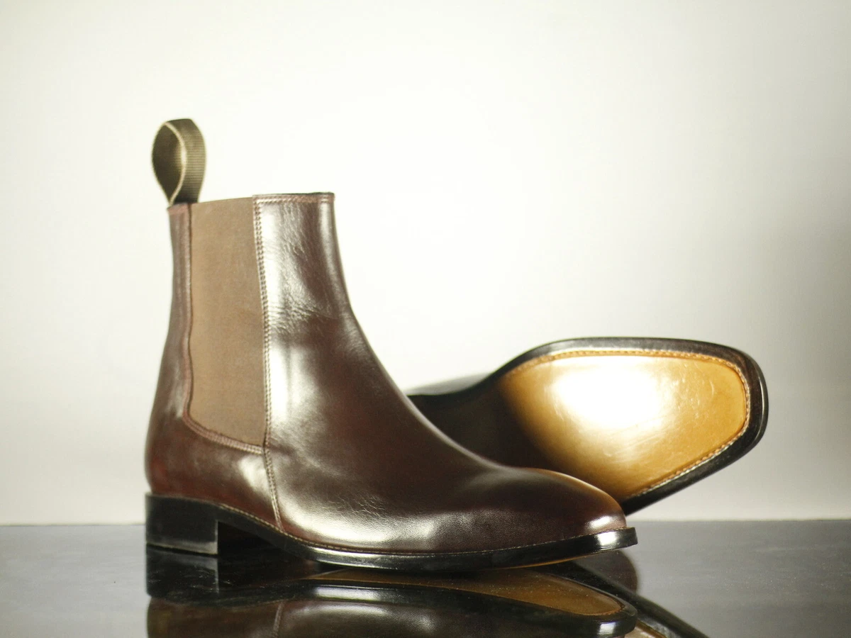 Designer Handmade Men s Brown Chelsea Leather Ankle Boots Men